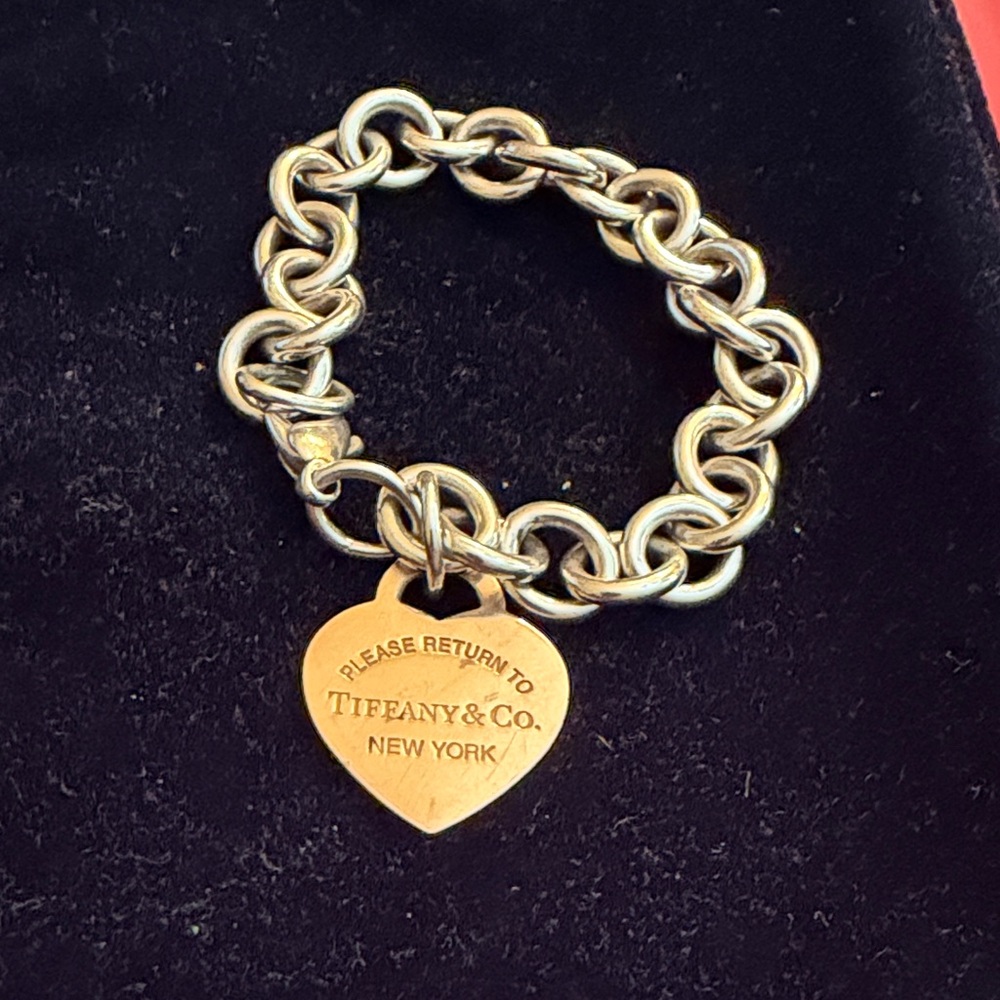 Tiffany & Co. sterling Rubedo Gold over silver Link Bracelet + Heart Charm